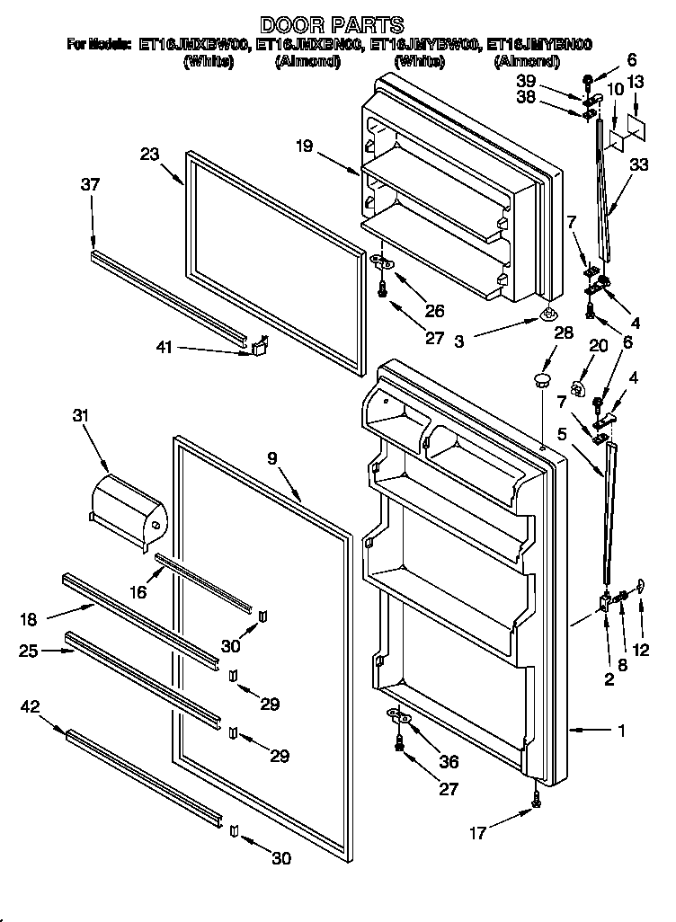 Whirlpool ET16JMXBW00 door diagram