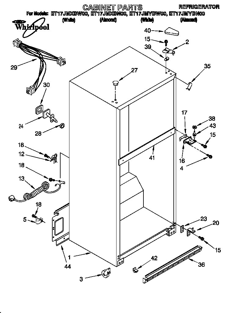 Whirlpool ET17JMYBW00 cabinet diagram