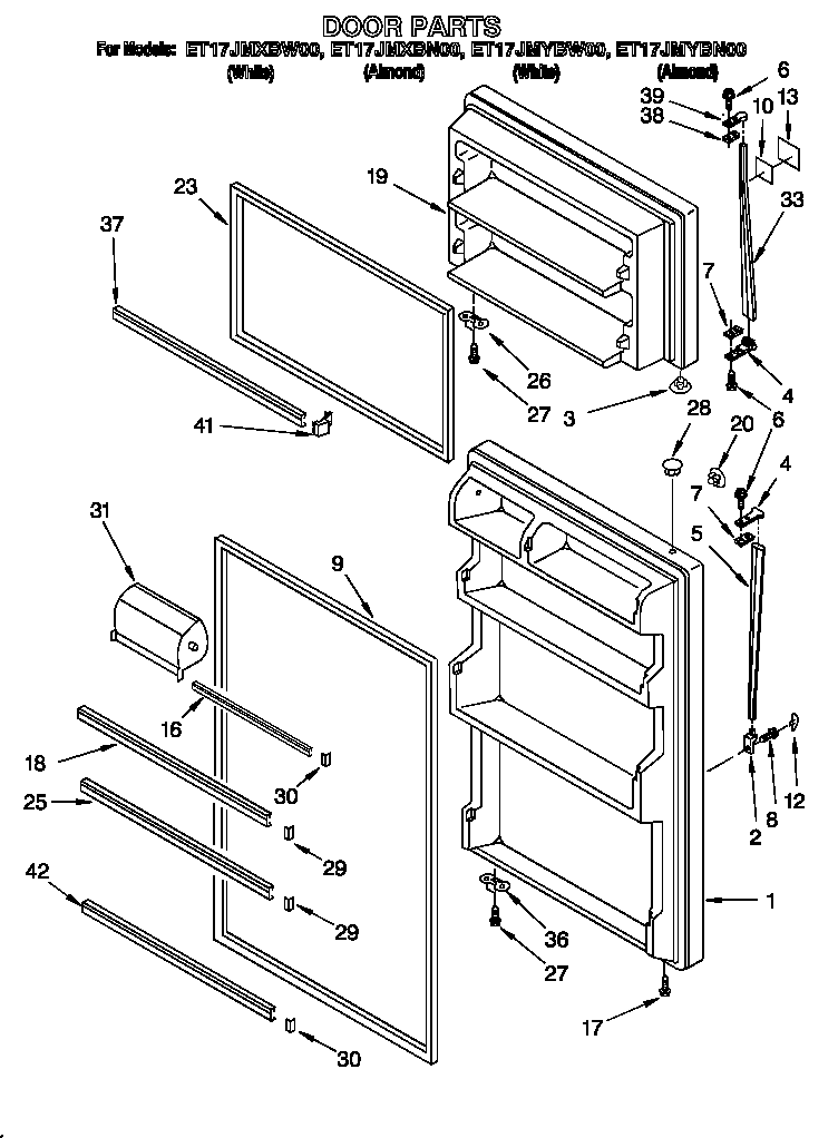 Whirlpool ET17JMYBW00 door diagram