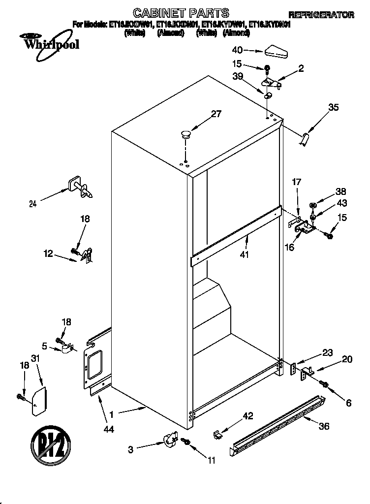 Whirlpool ET16JKXDW01 cabinet diagram