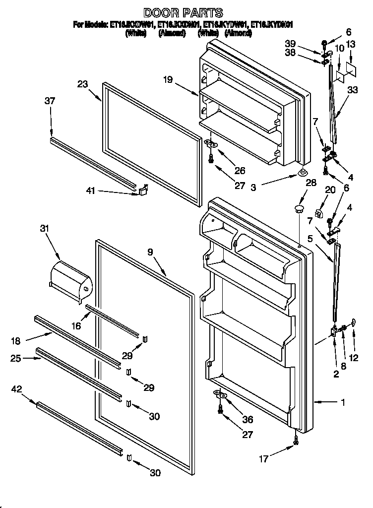 Whirlpool ET16JKXDW01 door diagram