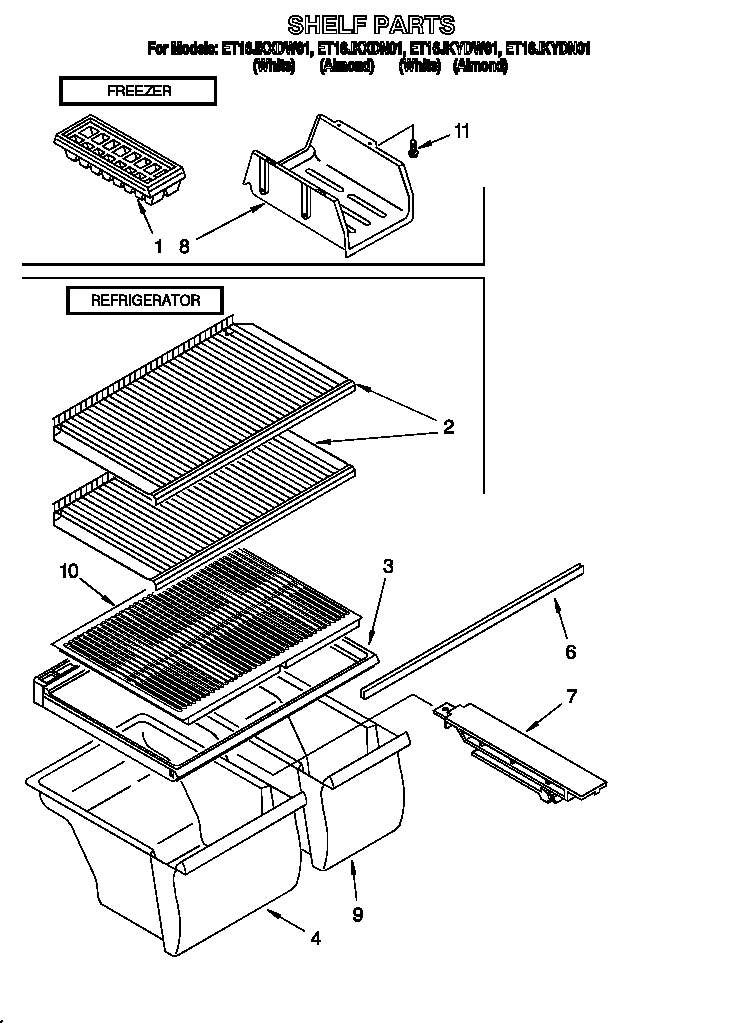 Whirlpool ET16JKXDW01 shelf diagram
