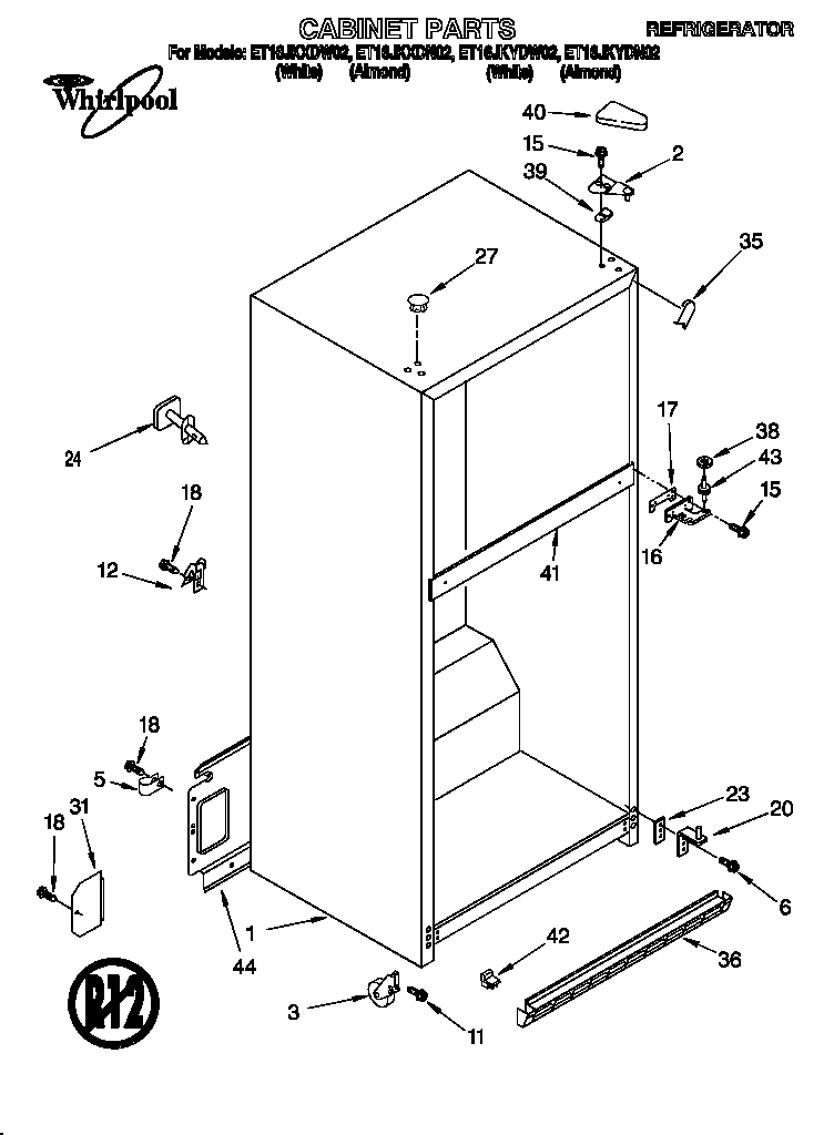 Whirlpool ET16JKYDW02 cabinet diagram