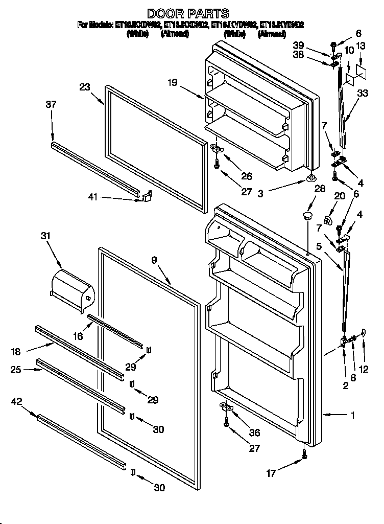 Whirlpool ET16JKYDW02 door diagram