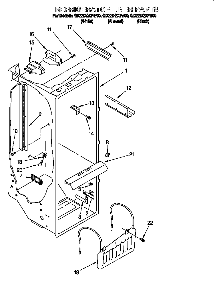 Whirlpool GD22DQXFW00 refrigerator liner diagram