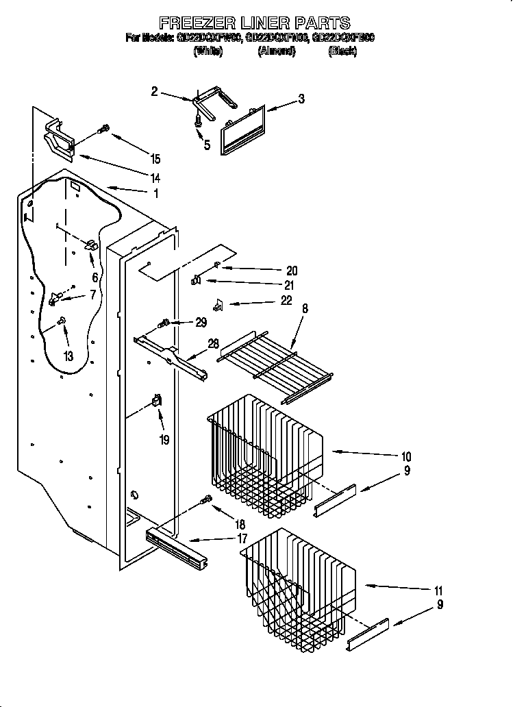 Whirlpool GD22DQXFW00 freezer liner diagram