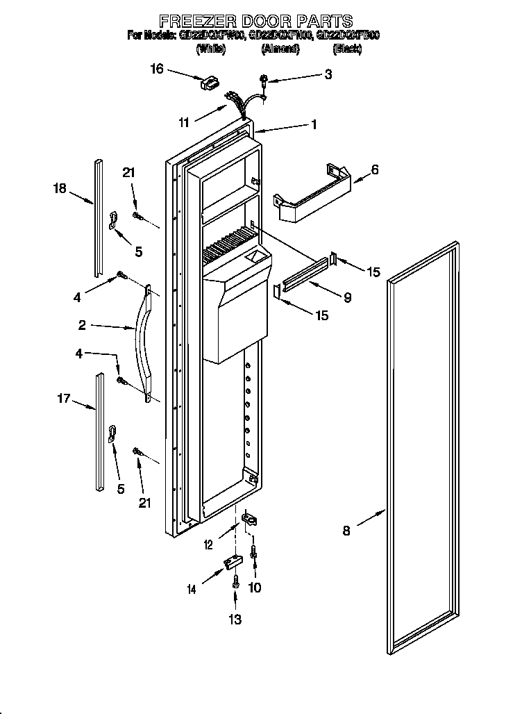 Whirlpool GD22DQXFW00 freezer door diagram