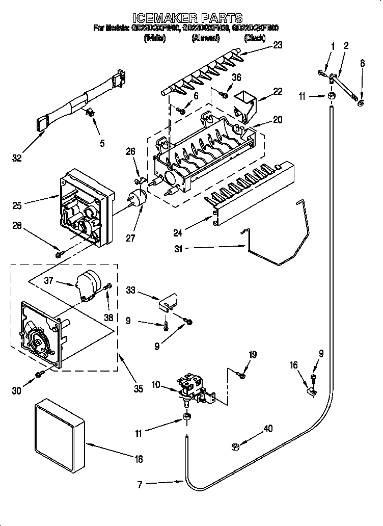 Whirlpool GD22DQXFW00 icemaker diagram