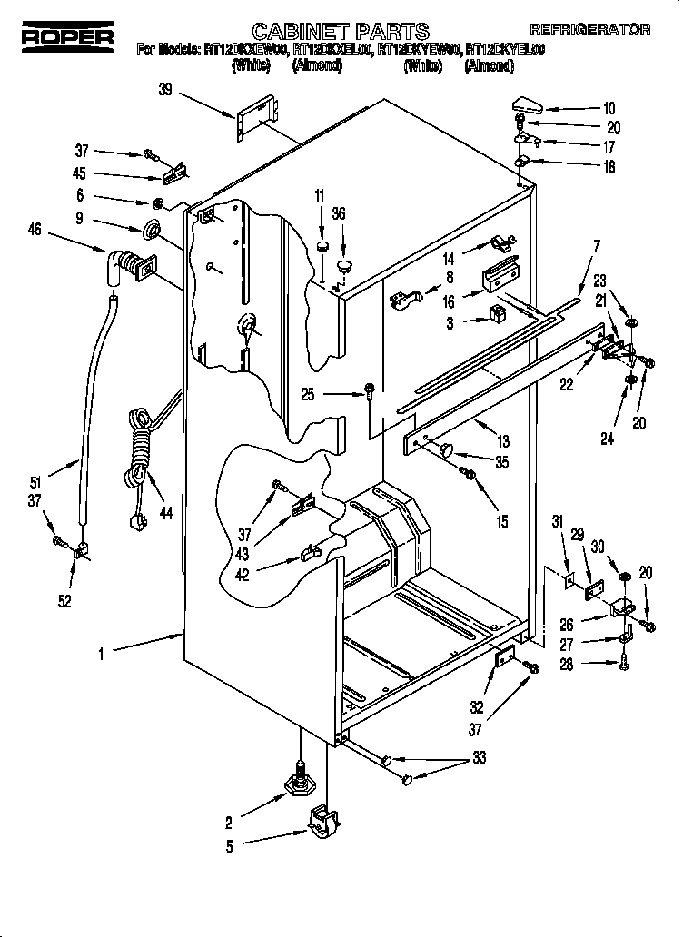 Roper RT12DKXEW00 cabinet diagram