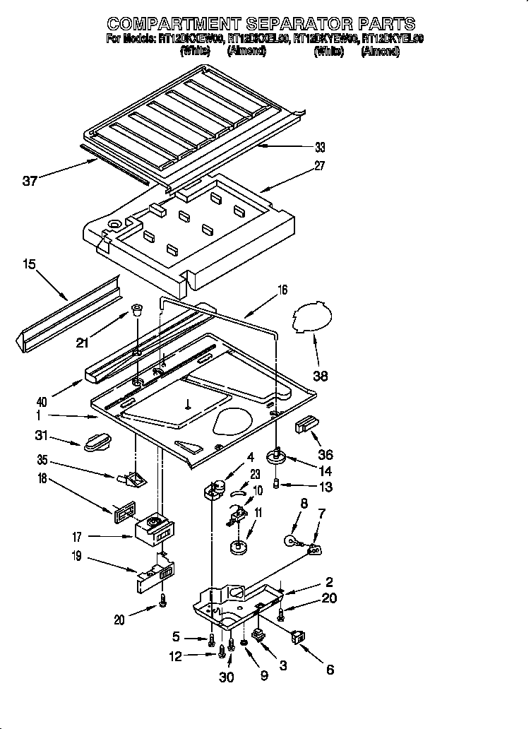 Roper RT12DKXEW00 compartment separator diagram