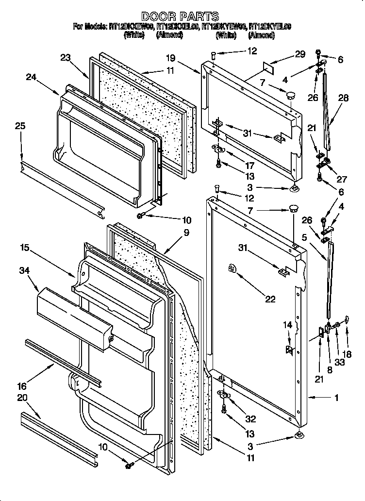Roper RT12DKXEW00 door diagram