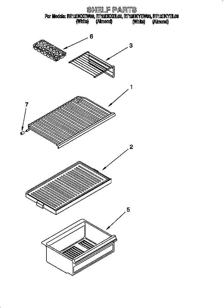 Roper RT12DKXEW00 shelf diagram