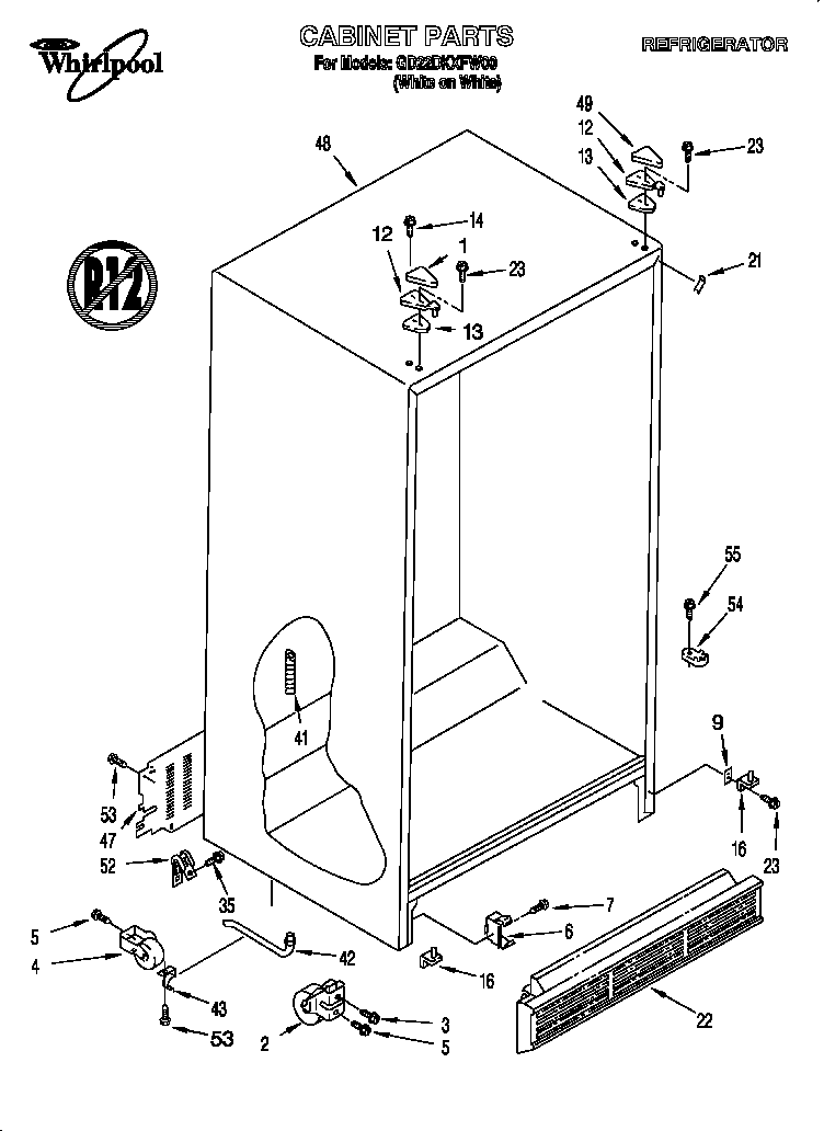 Whirlpool GD22DKXFW00 cabinet diagram
