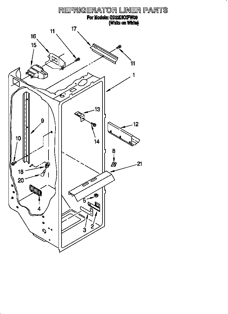 Whirlpool GD22DKXFW00 refrigerator liner diagram