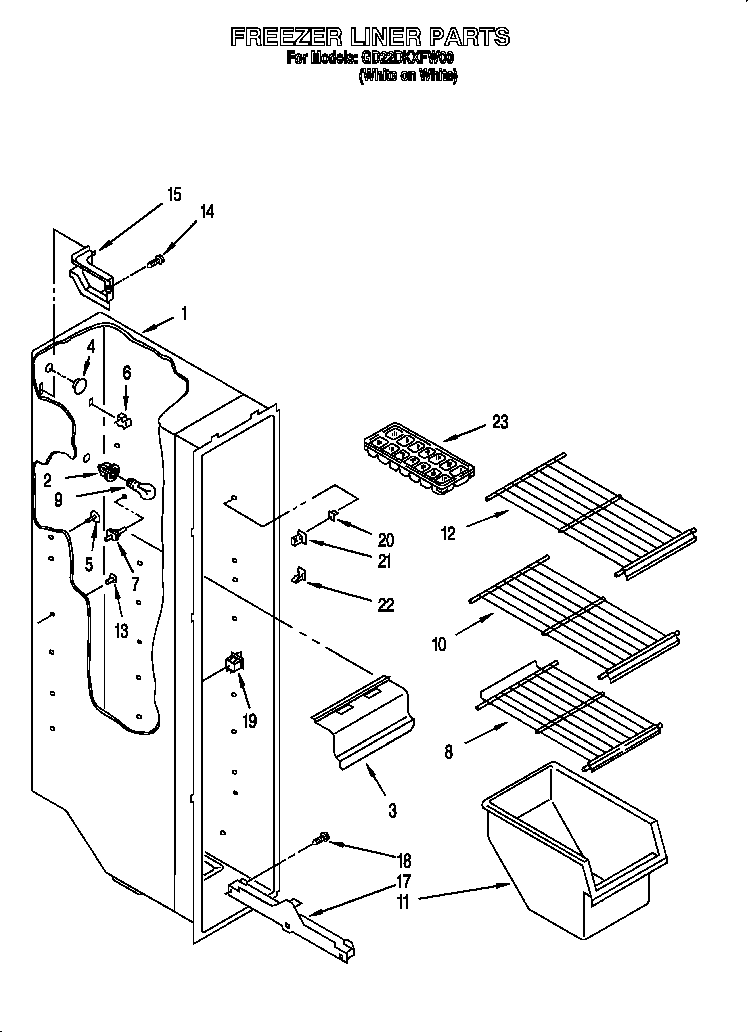 Whirlpool GD22DKXFW00 freezer liner diagram