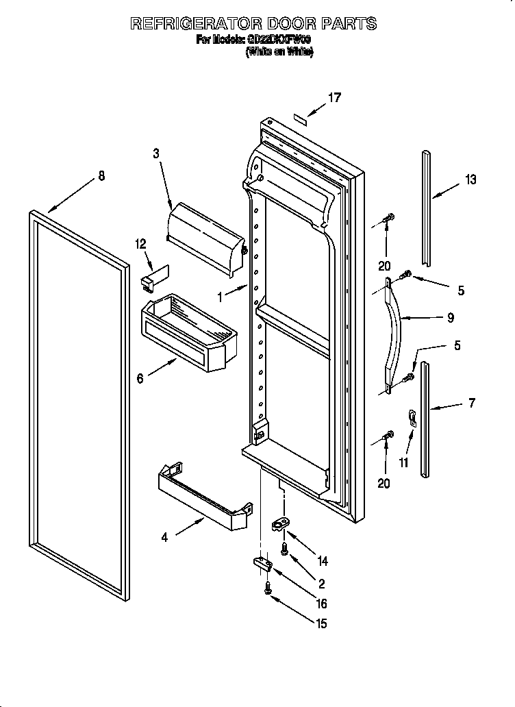 Whirlpool GD22DKXFW00 refrigerator door diagram
