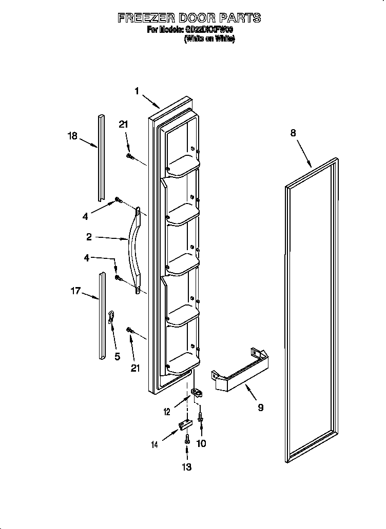 Whirlpool GD22DKXFW00 freezer door diagram