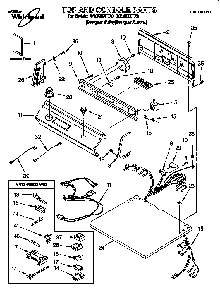 Whirlpool GGC9858EZ0 top and console diagram