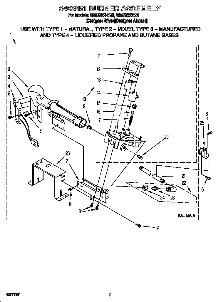Whirlpool GGC9858EZ0 3402851 burner assembly diagram