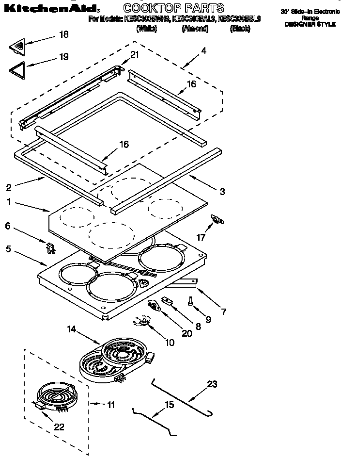 KitchenAid KESC300BWH9 cooktop diagram