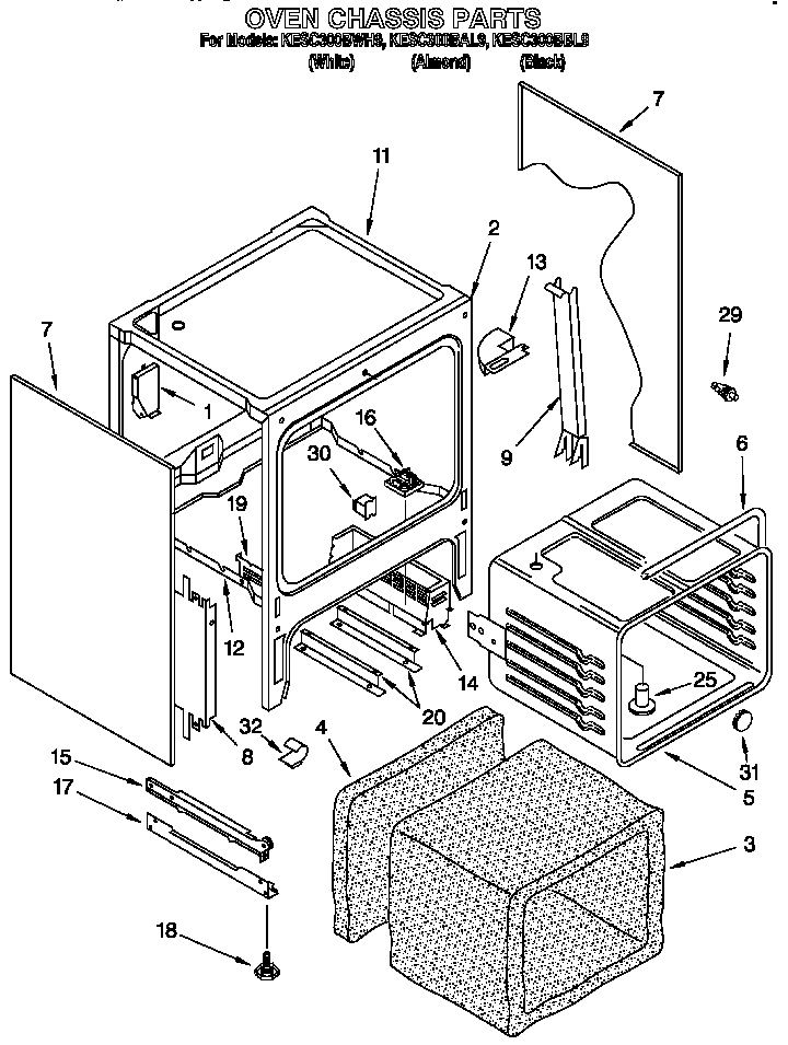 KitchenAid KESC300BWH9 oven chassis diagram