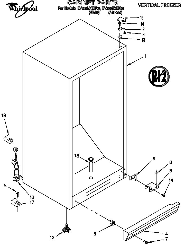 Whirlpool EV200NXEW04 cabinet diagram