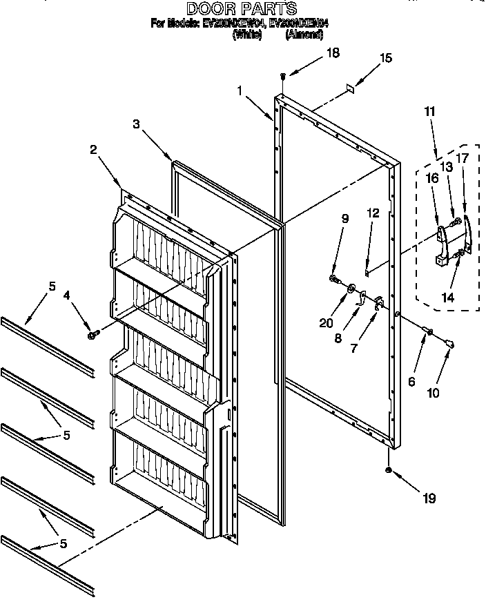 Whirlpool EV200NXEW04 door diagram