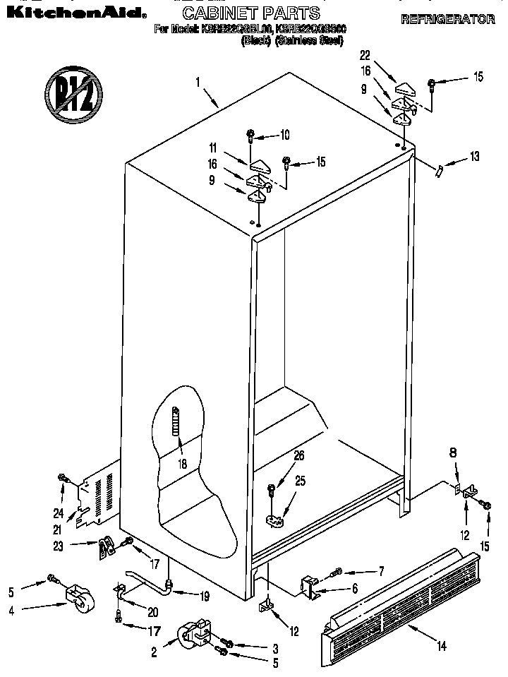 KitchenAid KSRB22QGBL00 cabinet diagram
