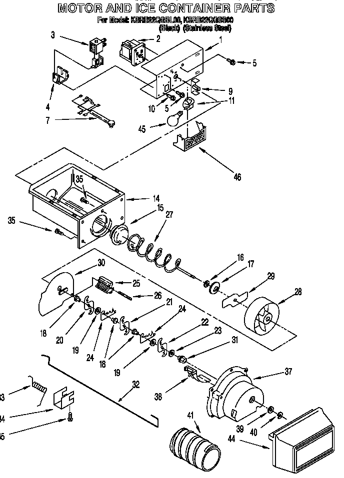 KitchenAid KSRB22QGBL00 motor and ice container diagram