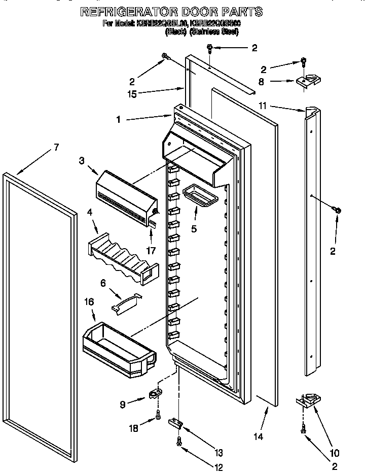 KitchenAid KSRB22QGBL00 refrigerator door diagram