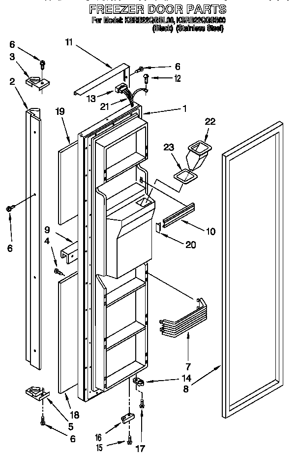 KitchenAid KSRB22QGBL00 freezer door diagram