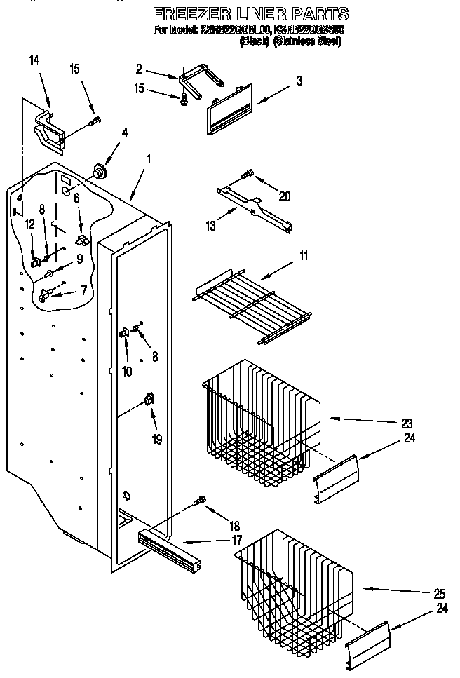 KitchenAid KSRB22QGBL00 freezer liner diagram