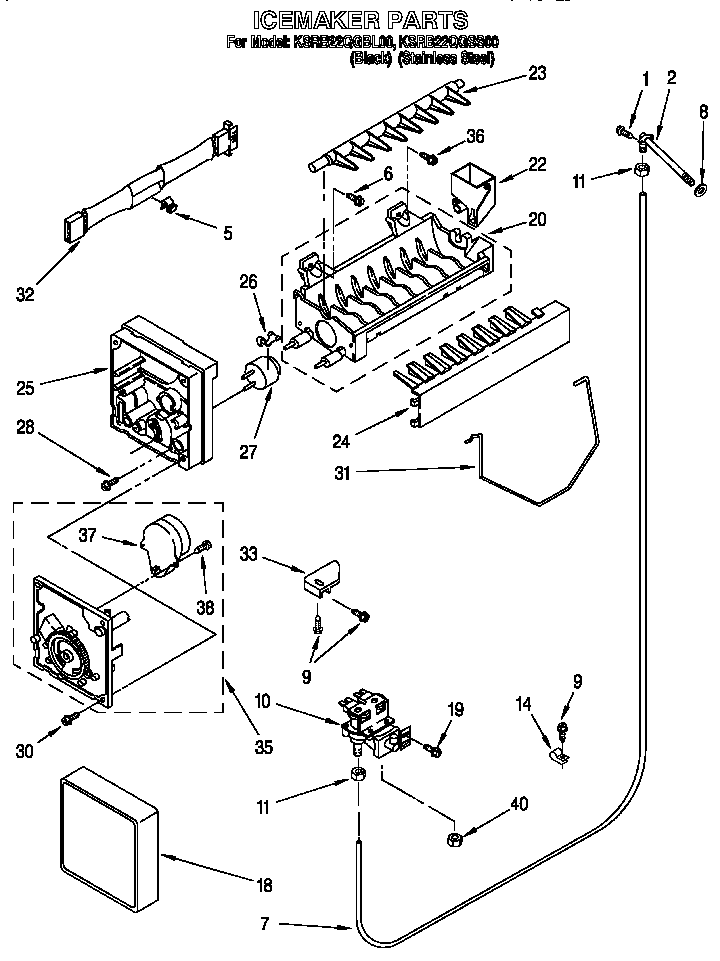 KitchenAid KSRB22QGBL00 icemaker diagram