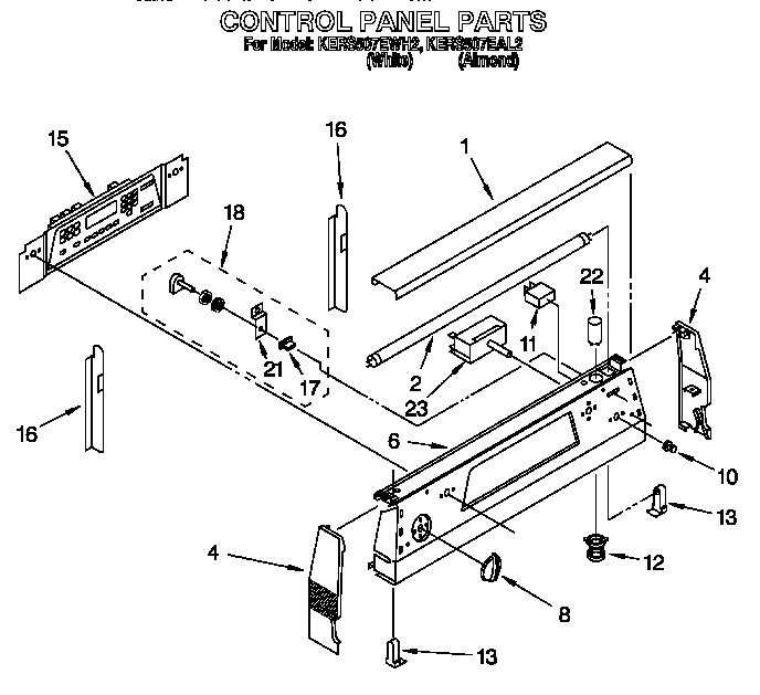 KitchenAid KERS507EWH2 control panel diagram
