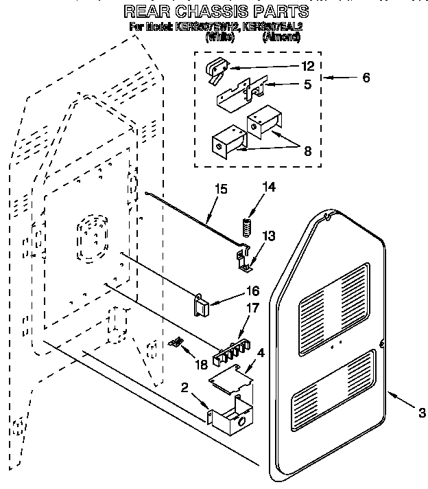 KitchenAid KERS507EWH2 rear chassis diagram