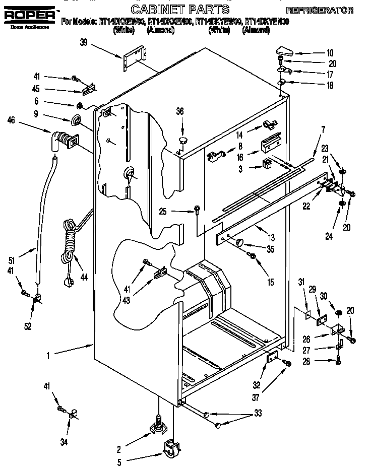 Roper RT14DKYEW00 cabinet diagram