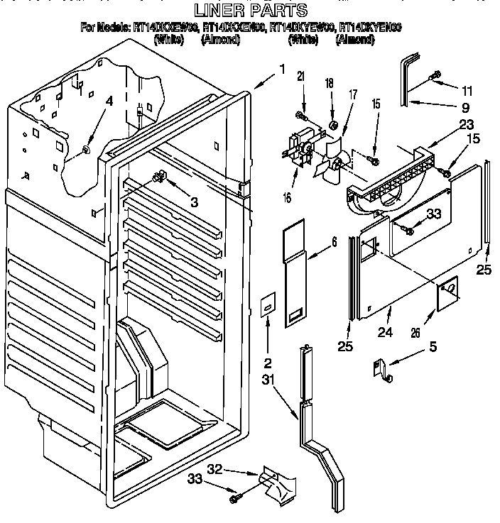 Roper RT14DKYEW00 liner diagram