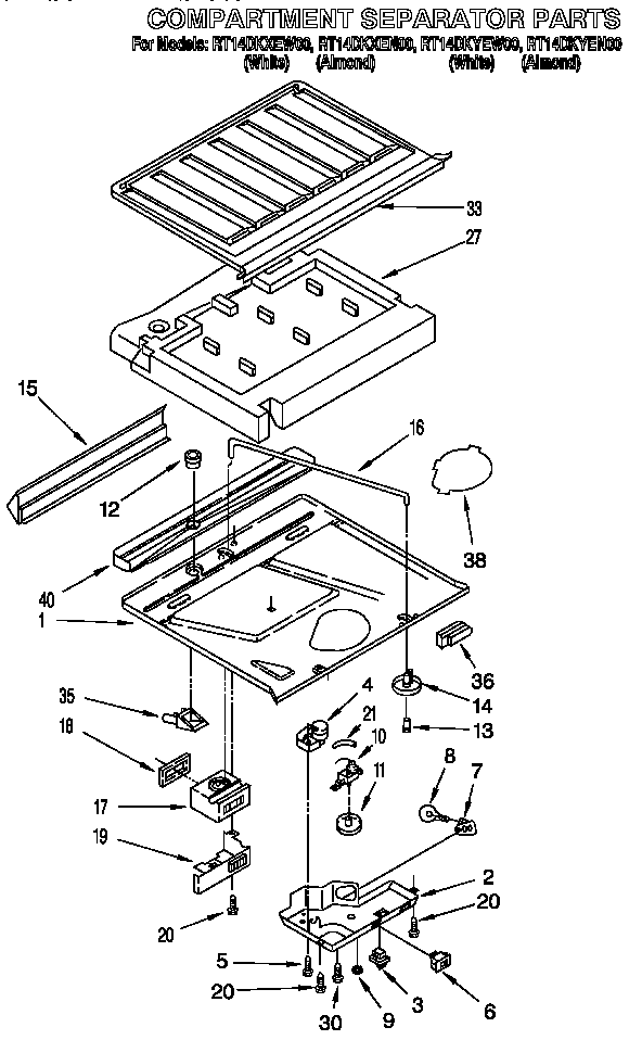 Roper RT14DKYEW00 compartment separator diagram