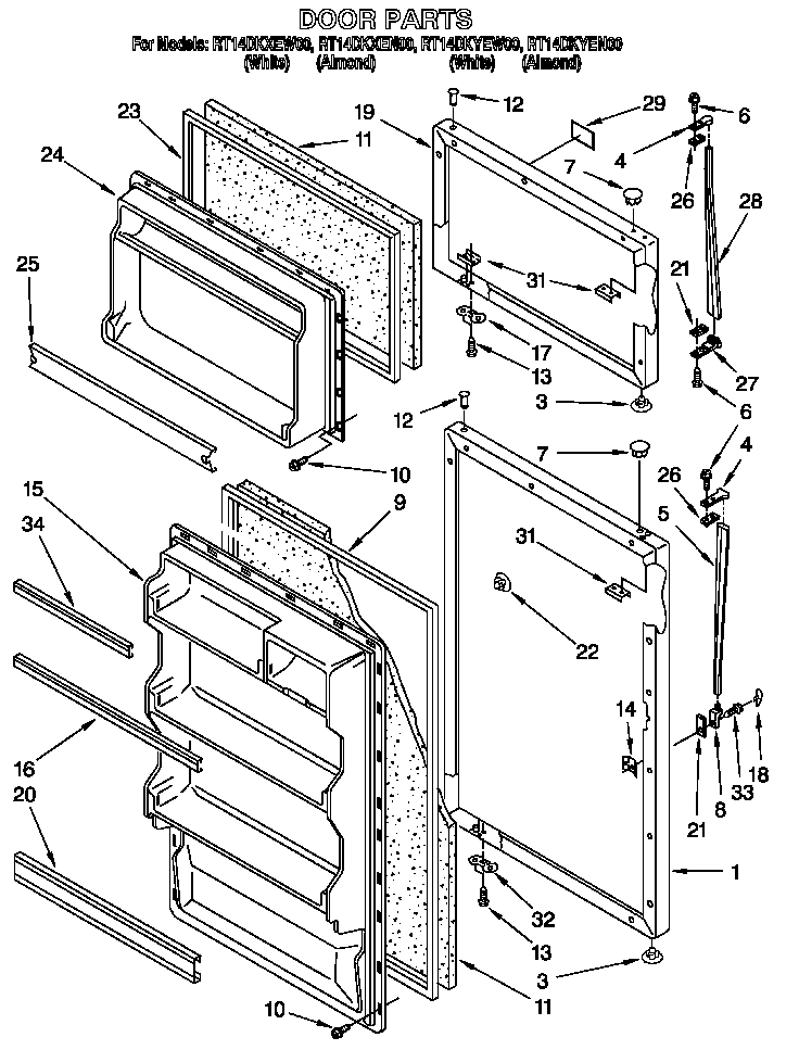 Roper RT14DKYEW00 door diagram
