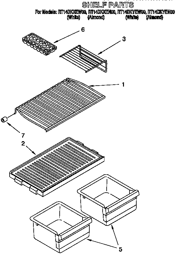 Roper RT14DKYEW00 shelf diagram