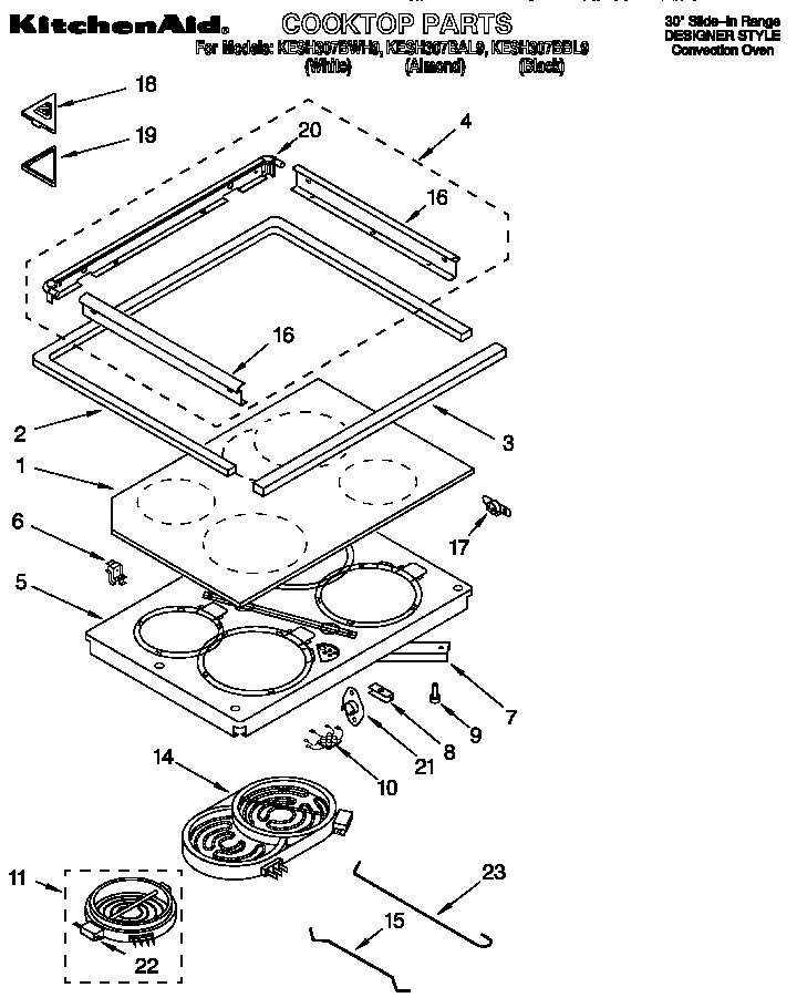 KitchenAid KESH307BBL9 cooktop diagram