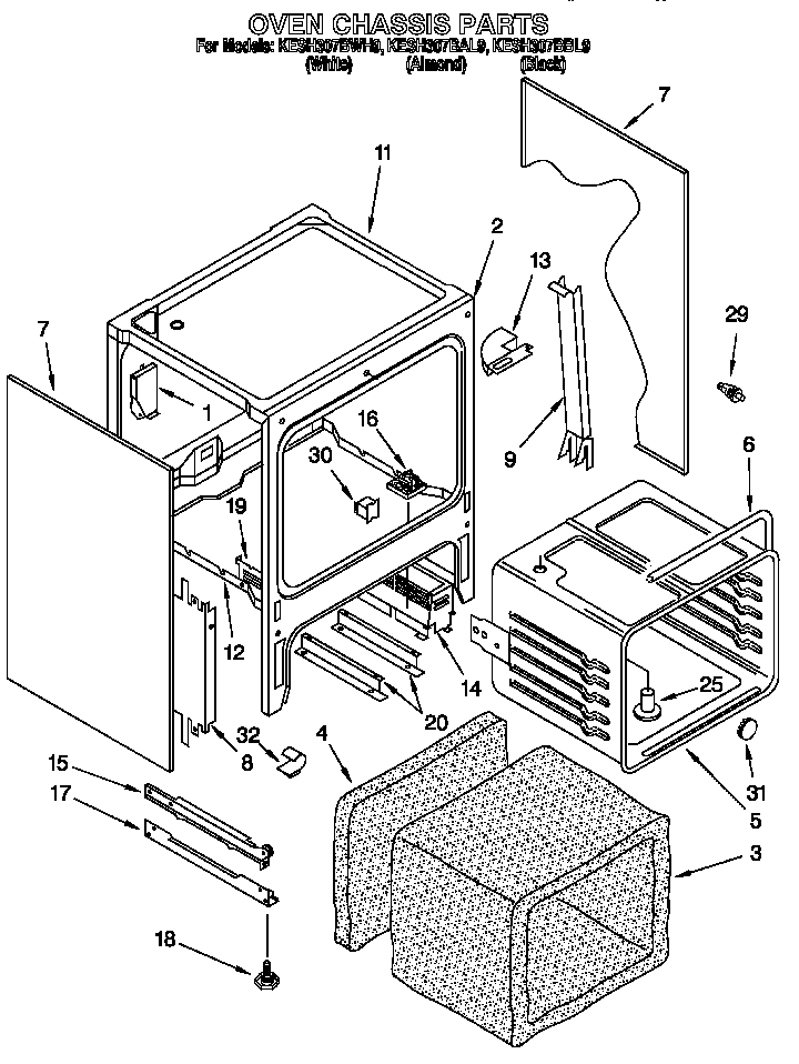 KitchenAid KESH307BBL9 oven chassis diagram