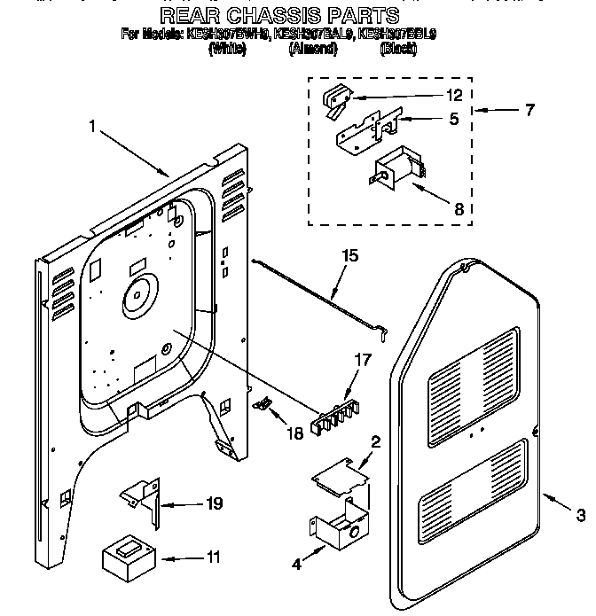 KitchenAid KESH307BBL9 rear chassis diagram