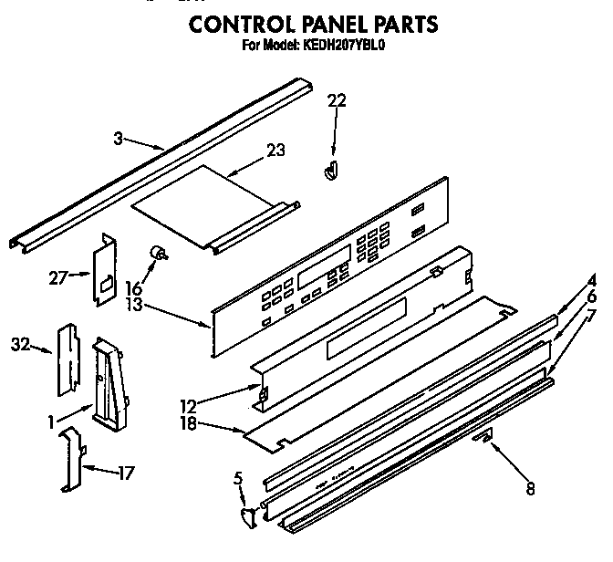 KitchenAid KEDH207YWH0 control panel diagram