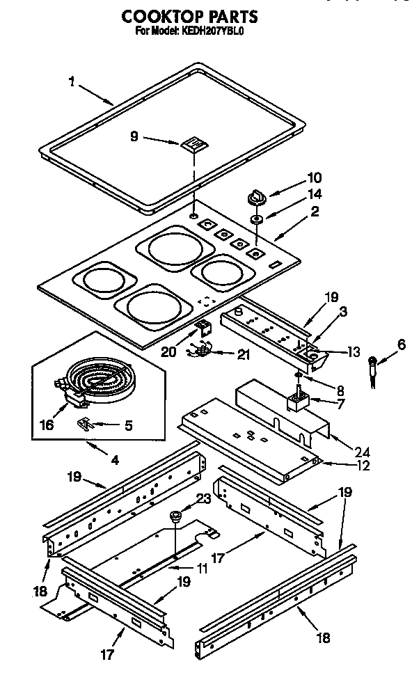 KitchenAid KEDH207YWH0 cooktop diagram