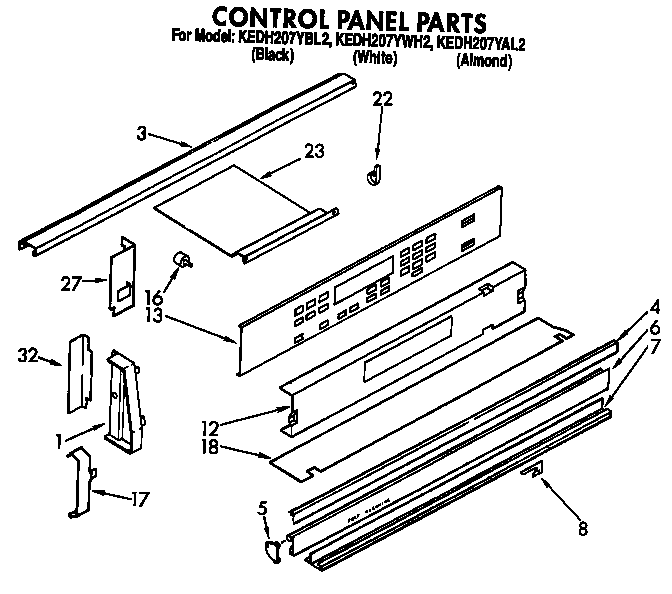 KitchenAid KEDH207YBL2 control panel diagram