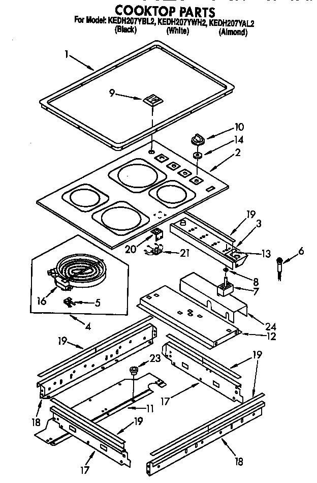 KitchenAid KEDH207YBL2 cooktop diagram