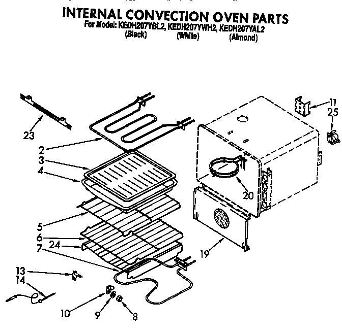 KitchenAid KEDH207YBL2 internal convection oven diagram