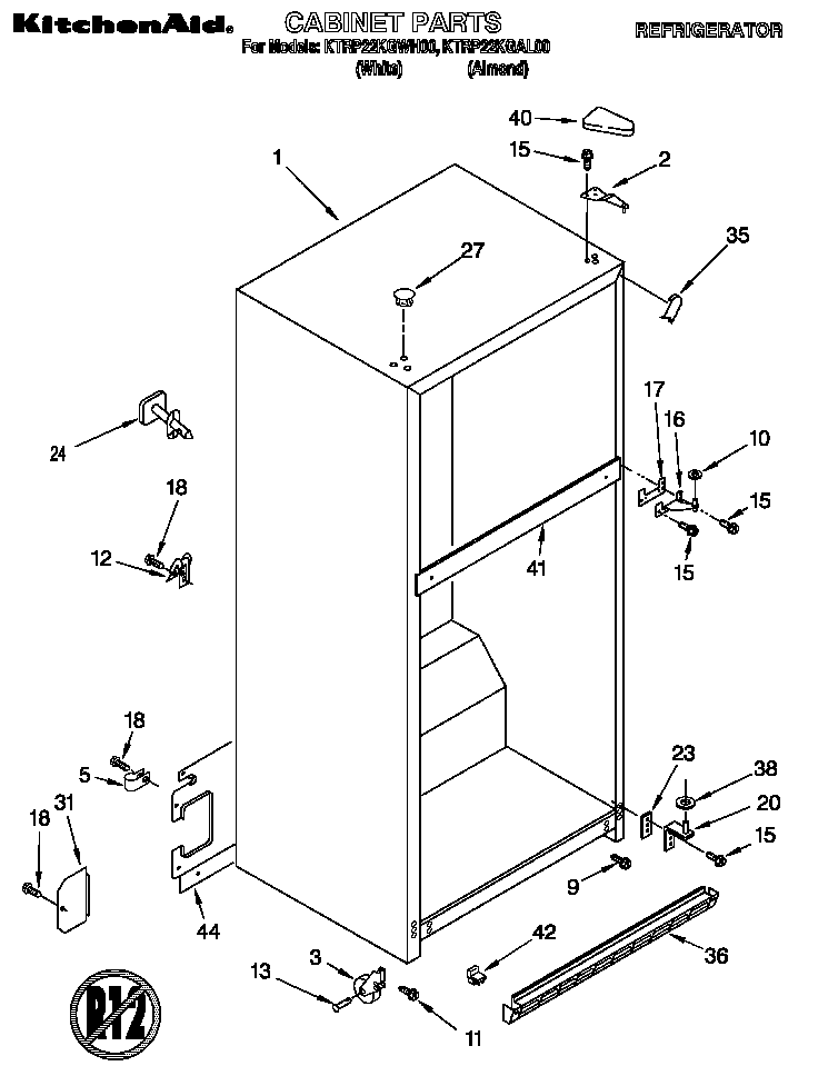 KitchenAid KTRP22KGAL00 cabinet diagram