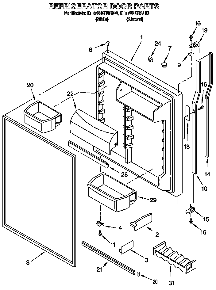 KitchenAid KTRP22KGAL00 refrigerator door diagram